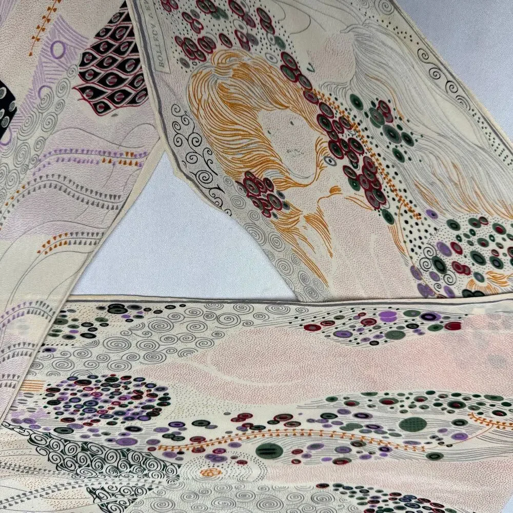 Vintage Bottega Veneta Printed Silk Long Scarf Art Nouveau Klimt 80s 90s